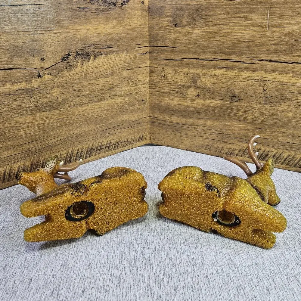 VTG 60s Melted Popcorn Plastic Holiday Buck Deer Set of 2 Christmas NO BULB/CORD